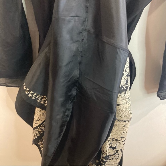 JONES NEW YORK Sz 12 Wrap Silk Cotton Sheer Tab Sleeve Floral  Hem Bow Dress - Picture 14 of 17